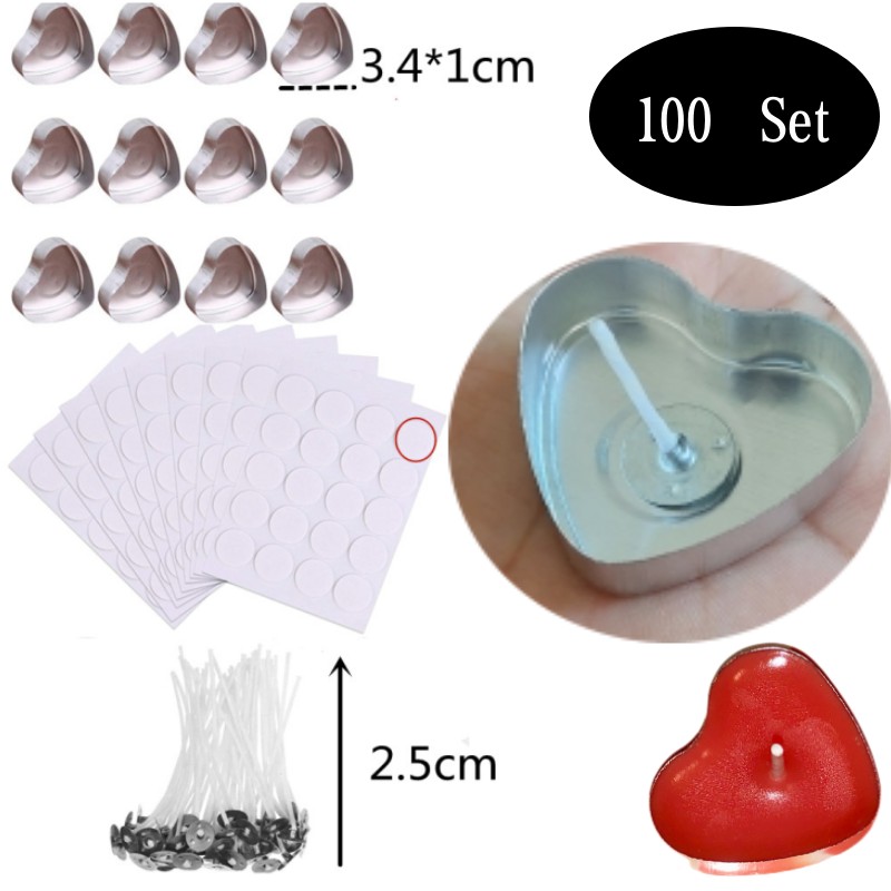 Candle Making Kits - 100 セットハート型空のアルミティーライトキャンドルワックス缶瓶ケースコンテナ金型ホルダー DIY キャンドル作成ツール