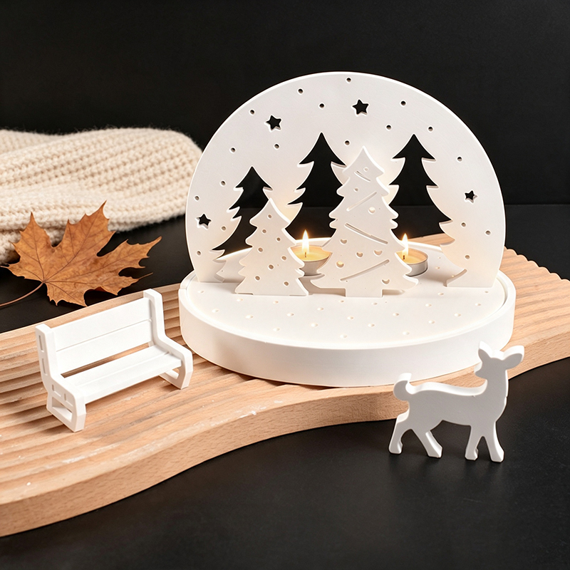 Candle Making Supplies Wholesale - クリスマスエルクティーライトキャンドルホルダーシリコンモールド、3Dレジンプラスタートレイモールドキット、DIY冬景色ランプベースクラフトツールセット