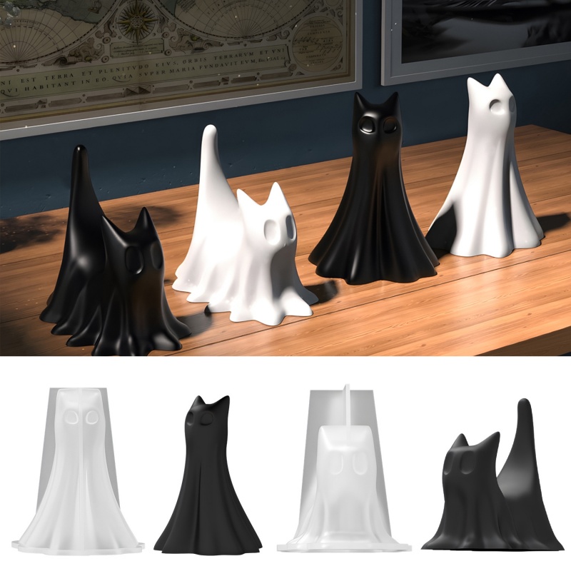 Candle Making Class - ゴースト猫ハロウィンデスクトップ飾り石膏シリコーン型 DIY 手作りアロマキャンドル作りクリスタルエポキシ樹脂金型