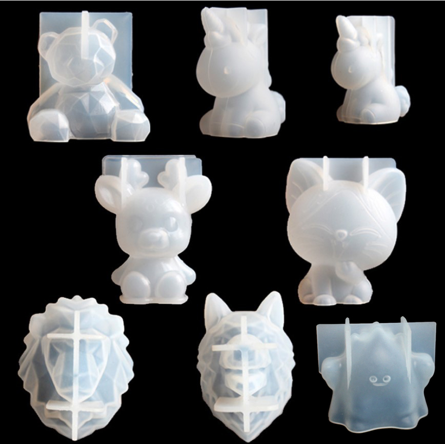 Candle Making Supplies Wholesale - 透明ユニコーンシリコーンエポキシ樹脂金型ジオメトリクマウサギ型動物アロマキャンドル作成フォーム装飾ツール