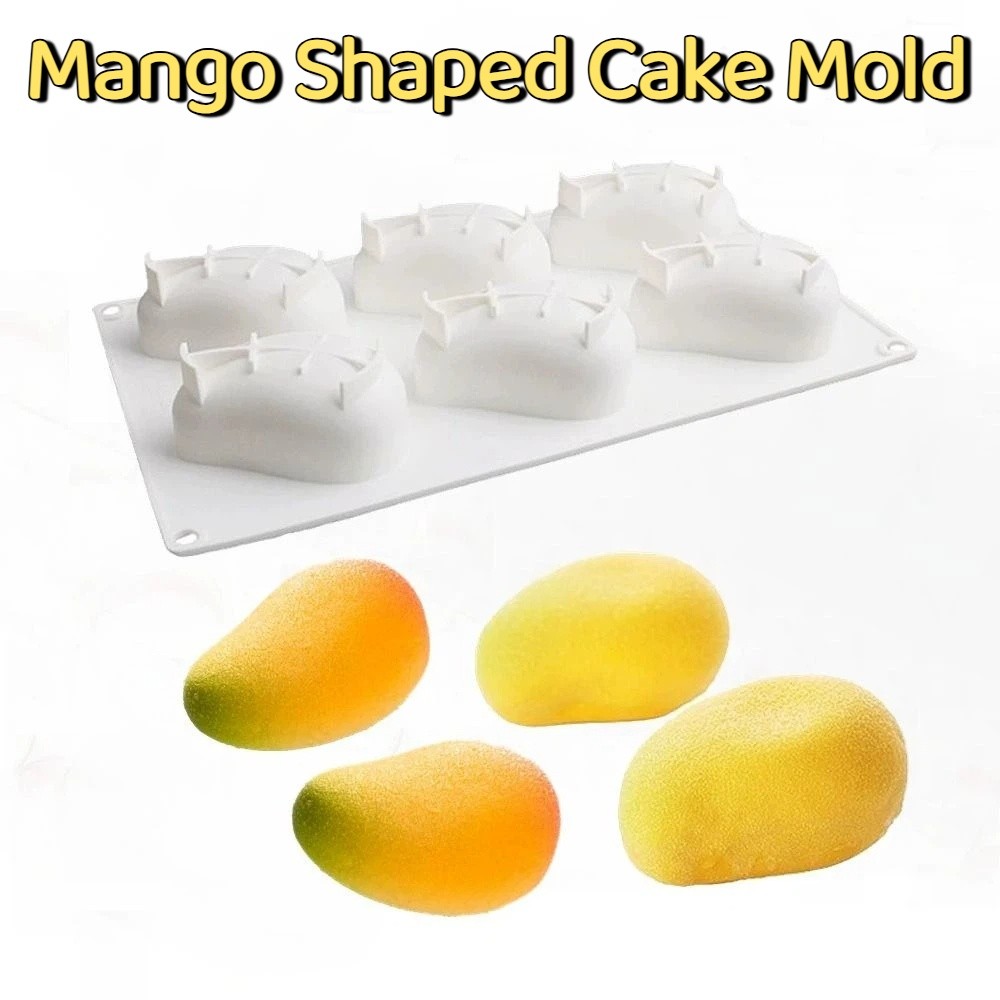 Candle Making Class - 6つの空洞を持つマンゴー型ケーキ型、無毒で焦げ付きにくいシリコン製ケーキ型、食品グレード3Dムースケーキ型、DIYキャンドル作り用