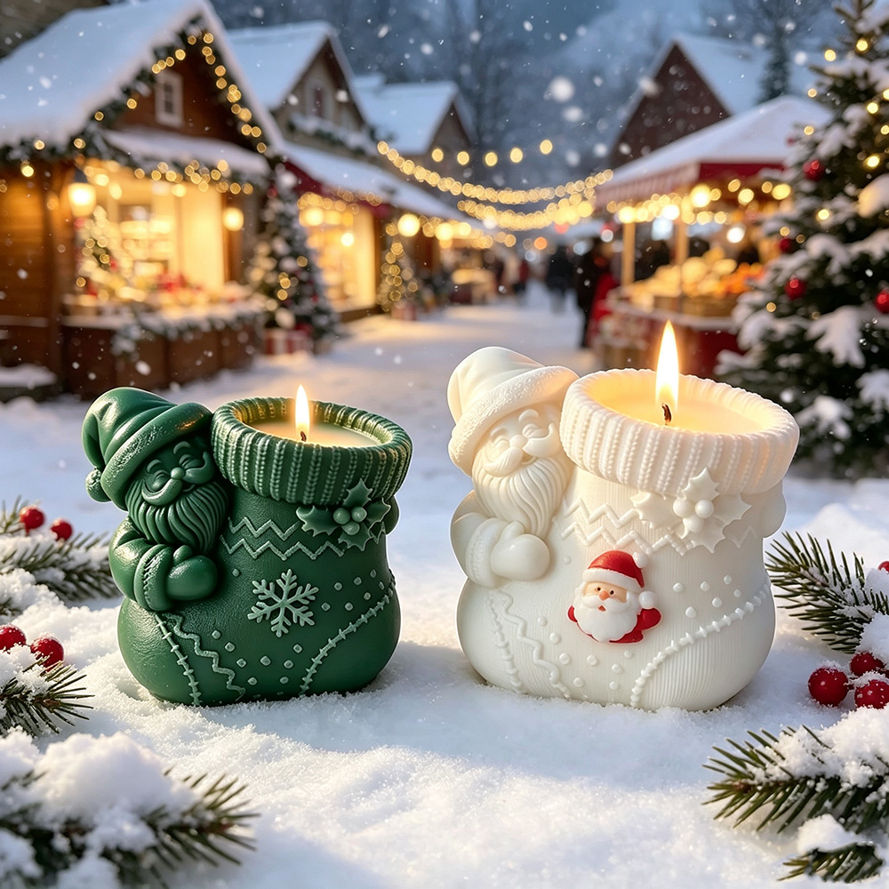 Candle Making Kits - サンタソックスシリコンキャンドルモールド - DIY香り付きキャンドル、石膏花瓶ペンホルダー、クリスマスギフト作成キット