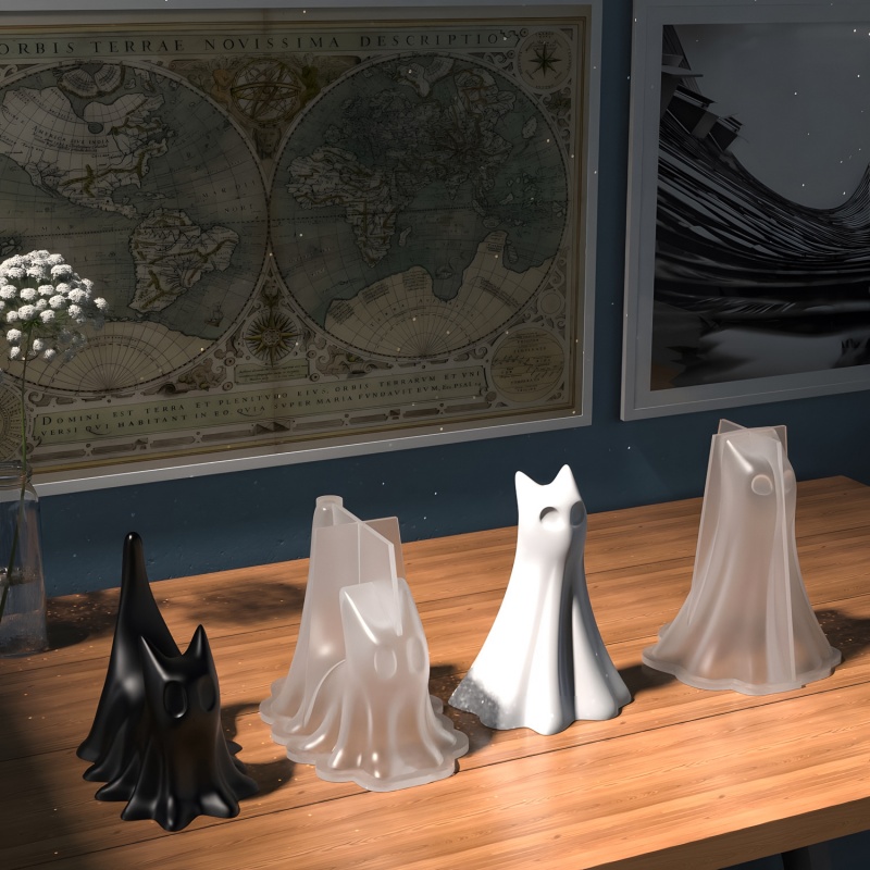 ゴースト猫ハロウィンデスクトップ飾り石膏シリコーン型 DIY - Candle Making Class のレビューと価格