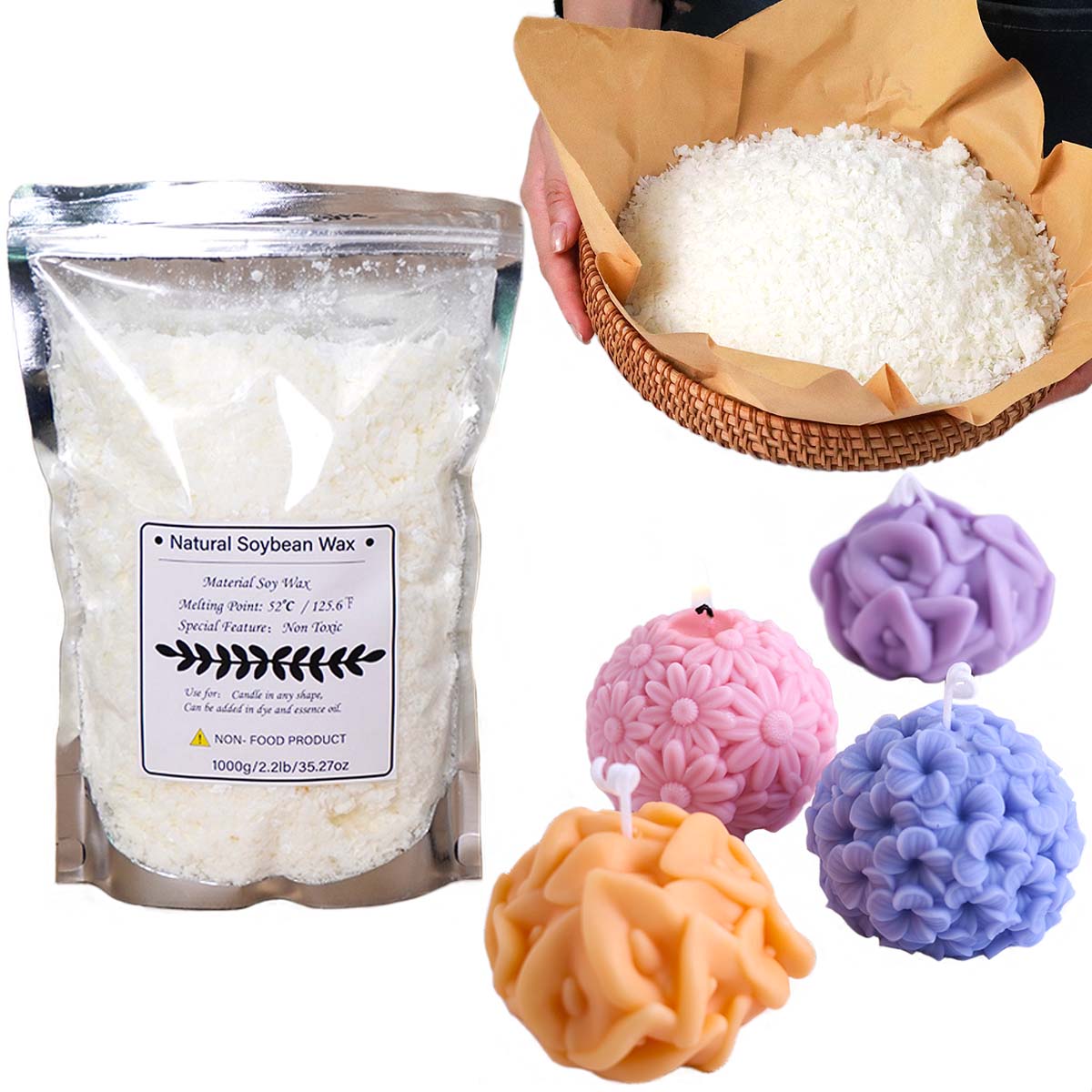 100/250/500/1000 グラム天然大豆ワックスフレ - Candle Making Kits のレビューと価格